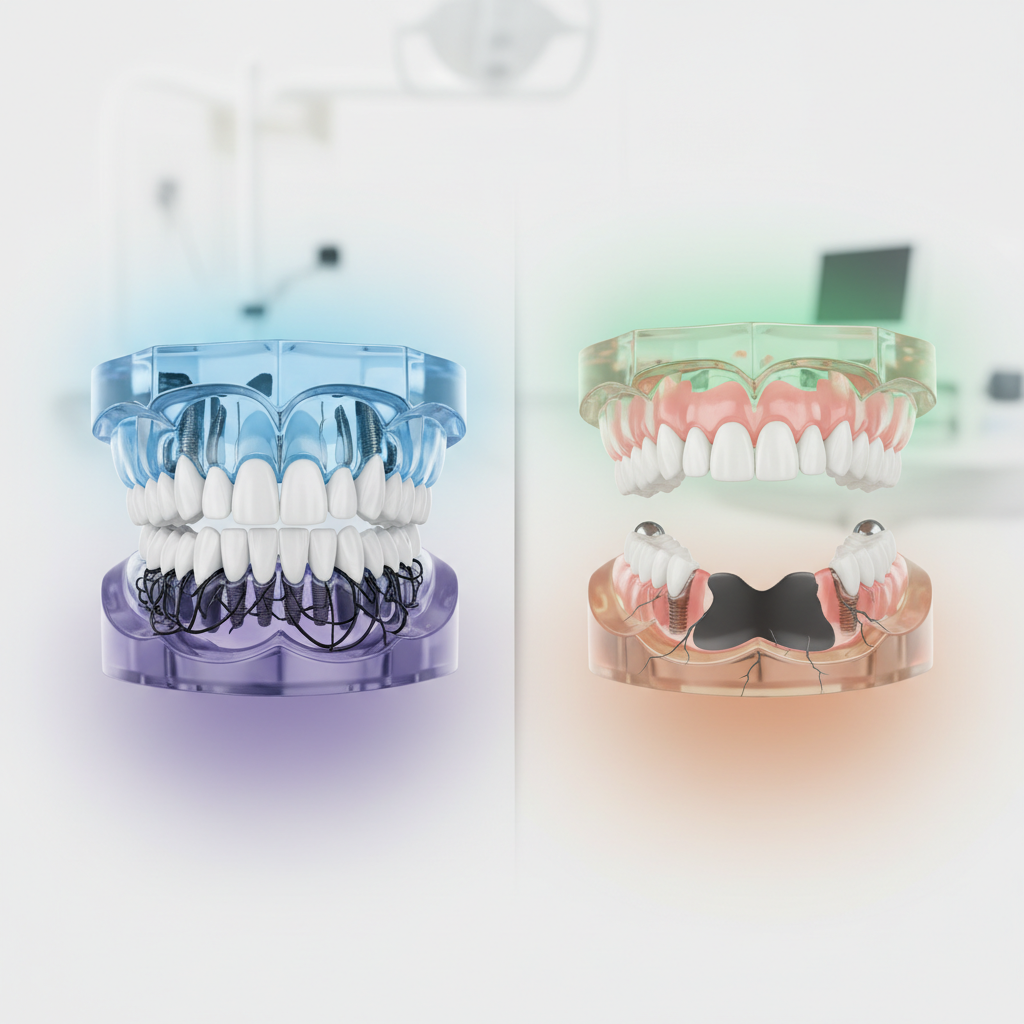 hidden pros and cons of fixed hybrid dentures vs removable overdentures — featured illustration and overview